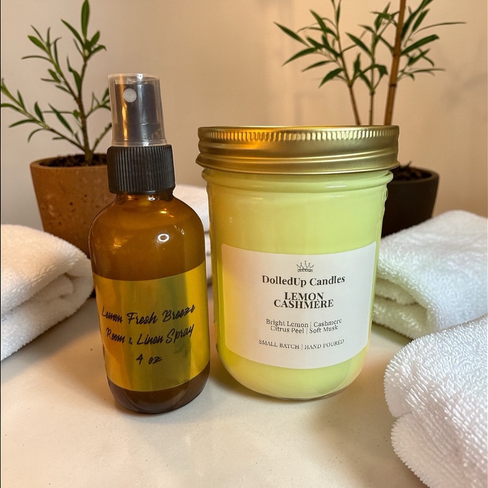 Luxe Clean Sanctuary Set | Lemon Cashmere Mason Jar Candle & Lemon Spray